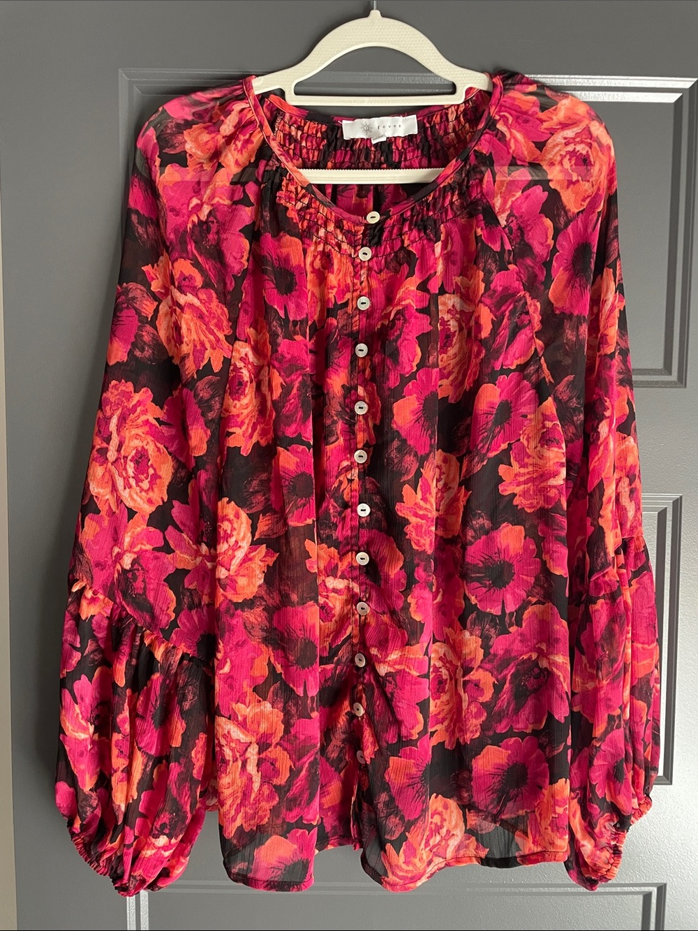 Fever Floral Button-Front Blouse in Pink & Orange